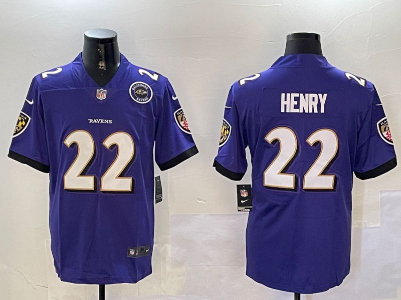 Men Baltimore Ravens 22 Henry Purple Second generation 2024 Nike Limited NFL Jersey style 2